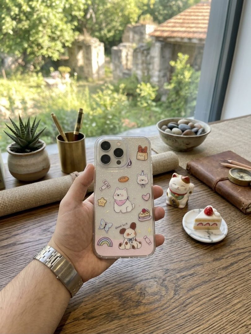 iPhone 14 Pro Uyumlu "Good Luck" Tasarımlı Işıltılı Şeffaf Kılıf